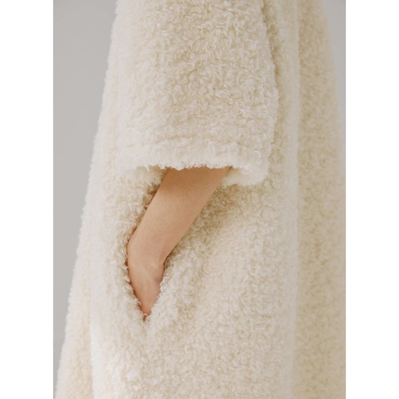 NAP Loungewear Teddy Fleece Cream fuzzy Midi Dress NWT size small loose fit - Picture 5 of 9